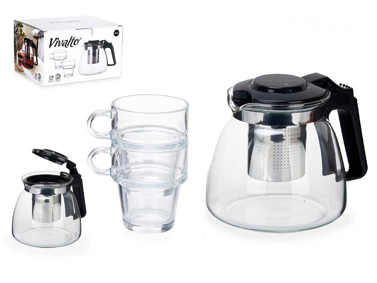 82280 set 3 pieces tea pitcher 900 ml 0.676 KG NOIR  VERRE