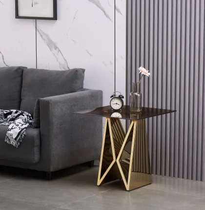 AD-ET067G  55X55X55CM 8KG MARRON DORE VERRE METEL